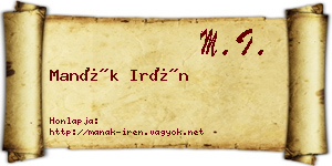 Manák Irén névjegykártya